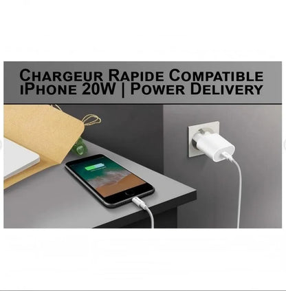 20W USB-C Fast Charger with 1m Lightning Cable - White, Compatible with iPhone 11/12/13/14/X V1293-20WUSB