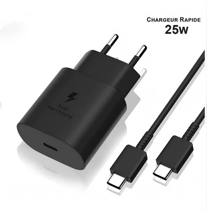 25W USB-C Fast Charger - Black, 1m Cable, Compatible with Samsung V1293-25W1M
