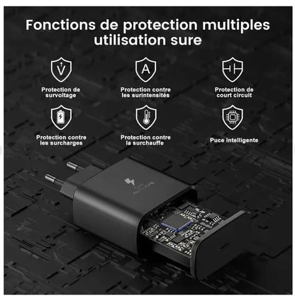 25W USB-C Fast Charger - Black, 1m Cable, Compatible with Samsung V1293-25W1M