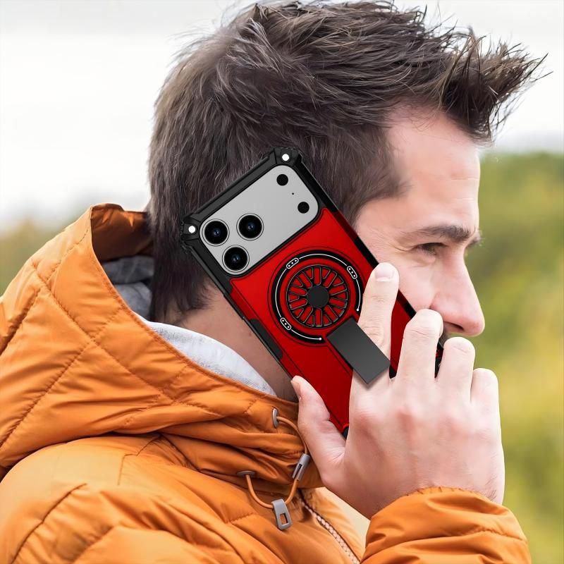 Armor Heavy Duty Magnetic Rotating Ring Kickstand Phone Case For iPhone 15, Anti-Drop Protective Cover In Red V1293-559868321654
