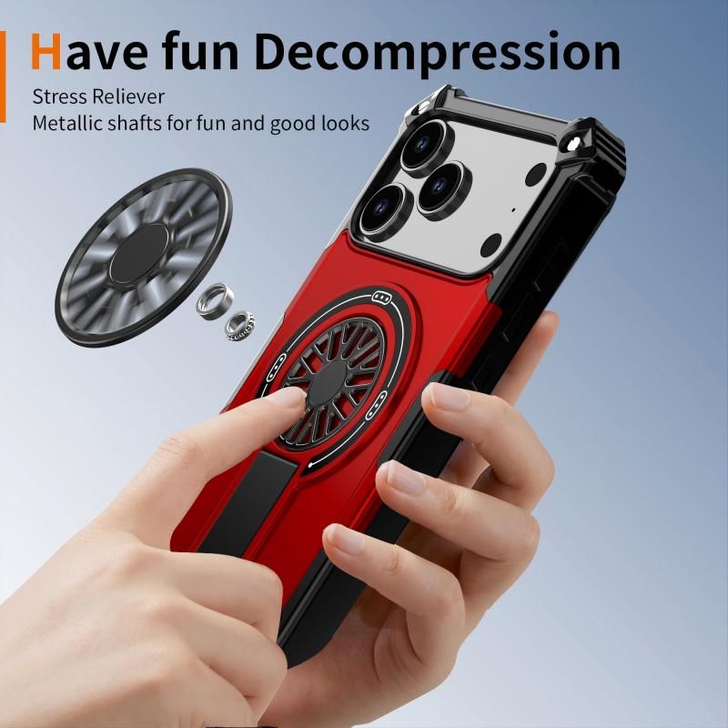 Armor Heavy Duty Magnetic Rotating Ring Kickstand Phone Case For iPhone 15, Anti-Drop Protective Cover In Red V1293-559868321654