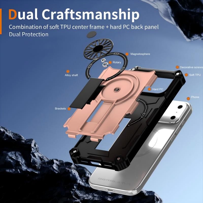 Armor Heavy Duty Magnetic Rotating Ring Kickstand Phone Case For iPhone 15, Anti-Drop Protective Cover In V1293-559868321661