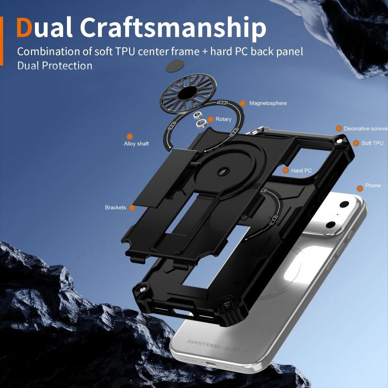 Armor Heavy Duty Magnetic Rotating Ring Kickstand Phone Case For iPhone 16 Pro Max, Anti-Drop Protective V1293-860803964622