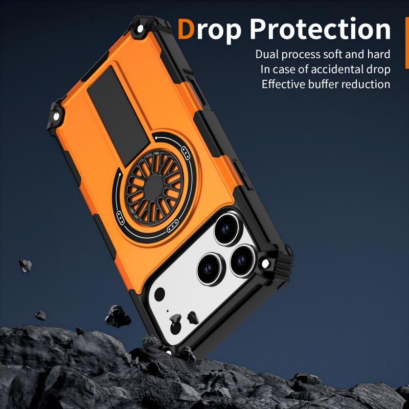Armor Heavy Duty Magnetic Rotating Ring Kickstand Phone Case For iPhone 16 Pro Max, Anti-Drop Protective V1293-889074557111