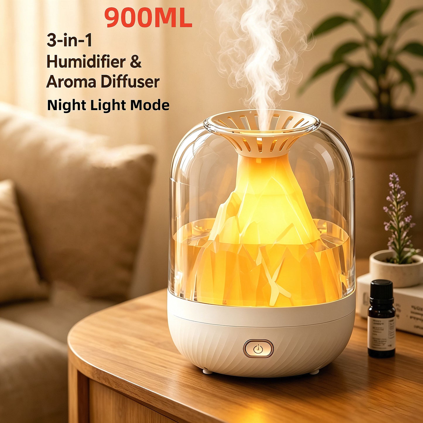 [900ML 3-in-1 Humidifier] & Essential Oil Diffuser with Night Light, USB Powered Quiet Cool Mist Humidifier V1293-9365093570450