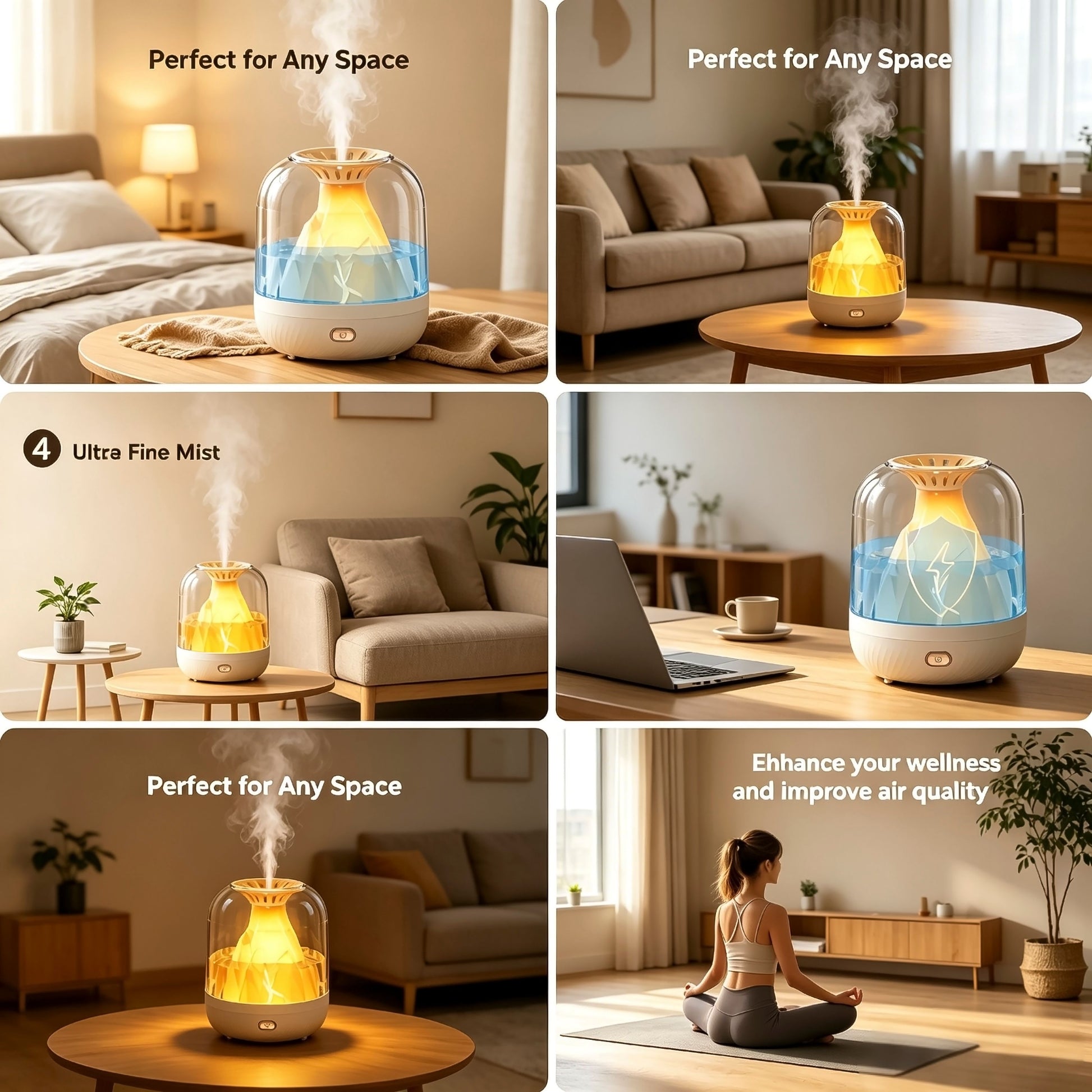[900ML 3-in-1 Humidifier] & Essential Oil Diffuser with Night Light, USB Powered Quiet Cool Mist Humidifier V1293-9365093570450