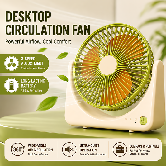 [Portable USB Mini Desk Fan, 3 Speed Adjustable, Ultra Quiet 36dB(A), 500mAh Rechargeable Battery, 1-3H Long V1293-9370823018621