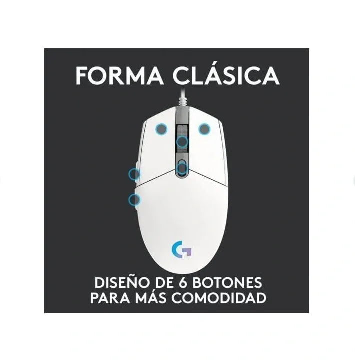 Logitech G203 LIGHTSYNC Wired Gaming Mouse - White V1293-BS-G102