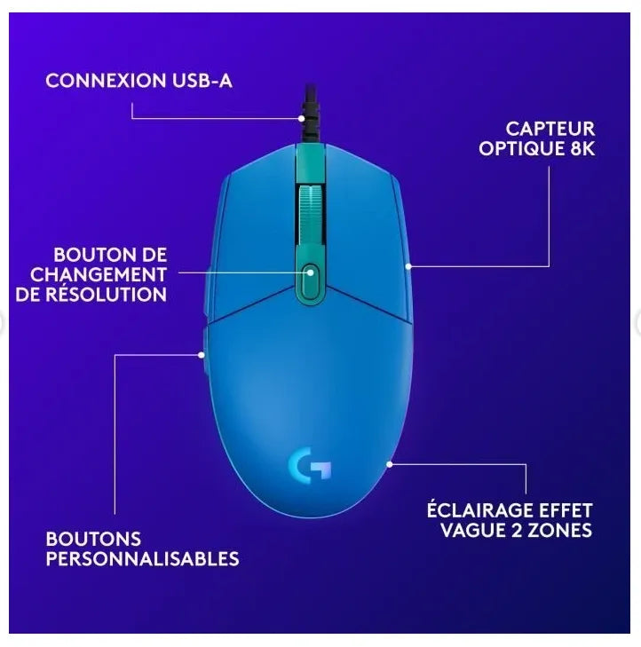 Logitech G203 LIGHTSYNC Wired Gaming Mouse - Blue V1293-LS-G102