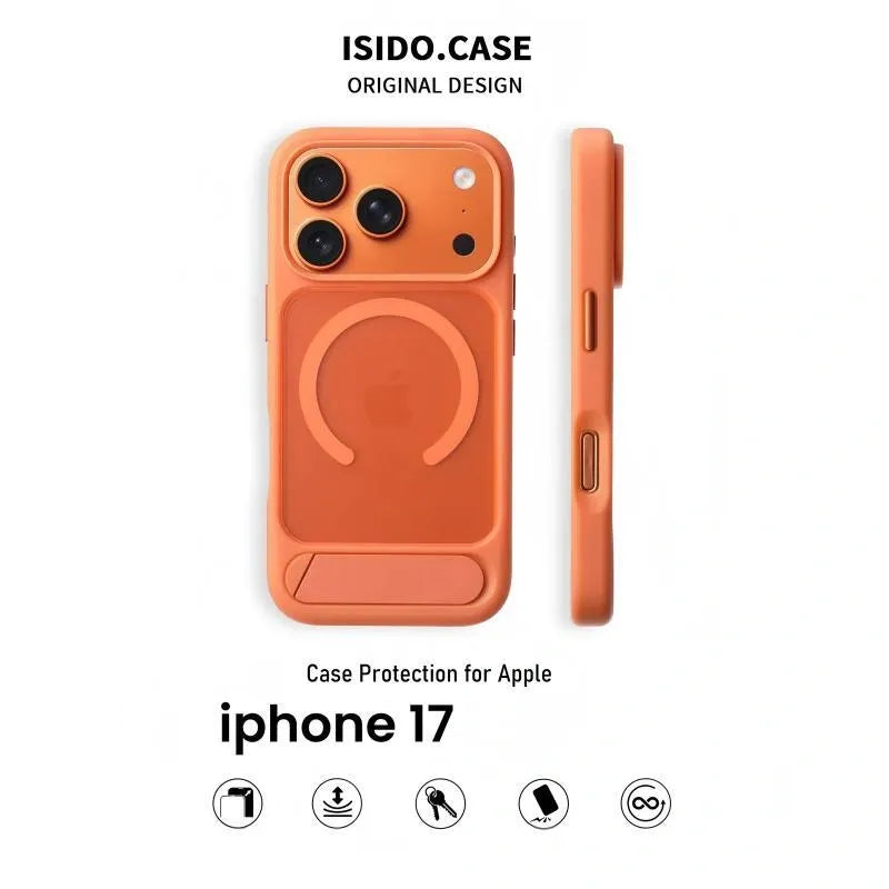 MagSafe Case for iPhone 17 - Orange Matte Shockproof Cover with Hidden Kickstand V1293-MCH-5-28-7