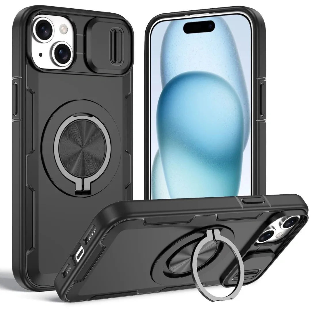 2-in-1 Magnetic Sliding Lens Case, Black for iPhone 15 V1293-MCH15