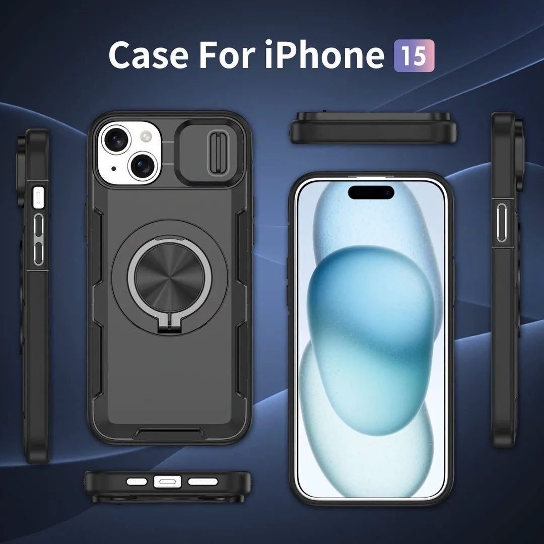2-in-1 Magnetic Sliding Lens Case, Black for iPhone 15 V1293-MCH15