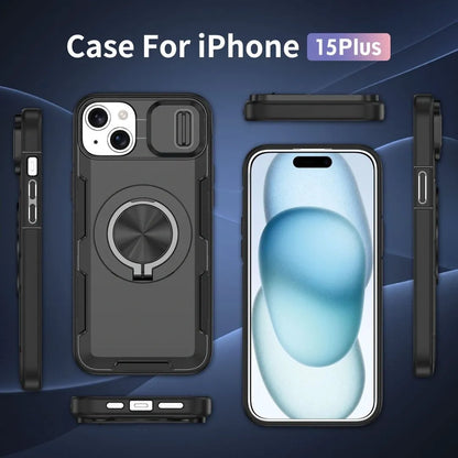 2-in-1 Magnetic Sliding Lens Case, Black for iPhone 15 Plus V1293-MCH15PLUS