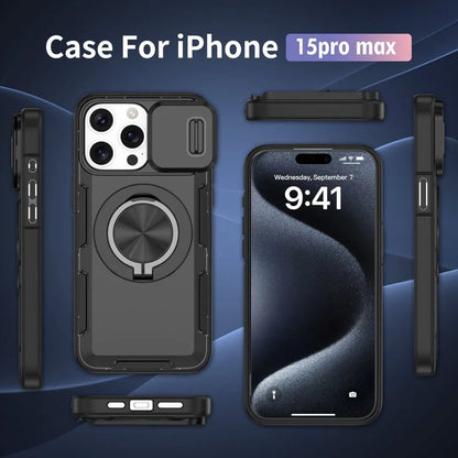 2-in-1 Magnetic Sliding Lens Case, Black for iPhone 15 Pro Max V1293-MCH15PM