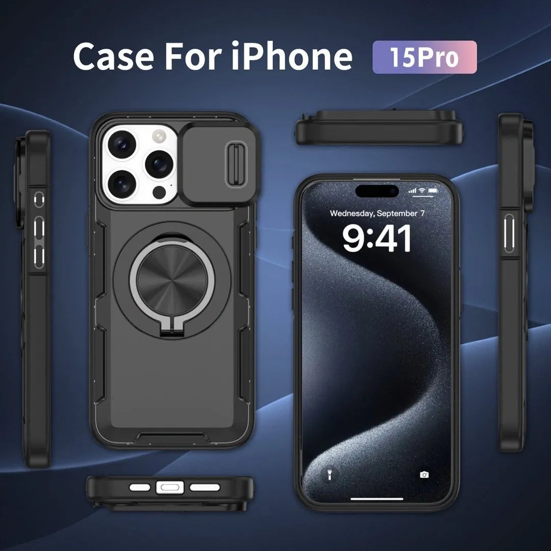 2-in-1 Magnetic Sliding Lens Case, Black for iPhone 15 Pro V1293-MCH15PRO