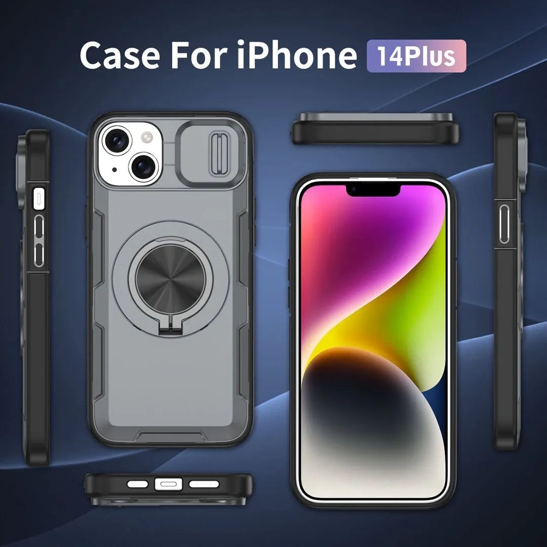 2-in-1 Magnetic Sliding Lens Case, Grey for iPhone 14 Plus V1293-MCH421-14PLUS