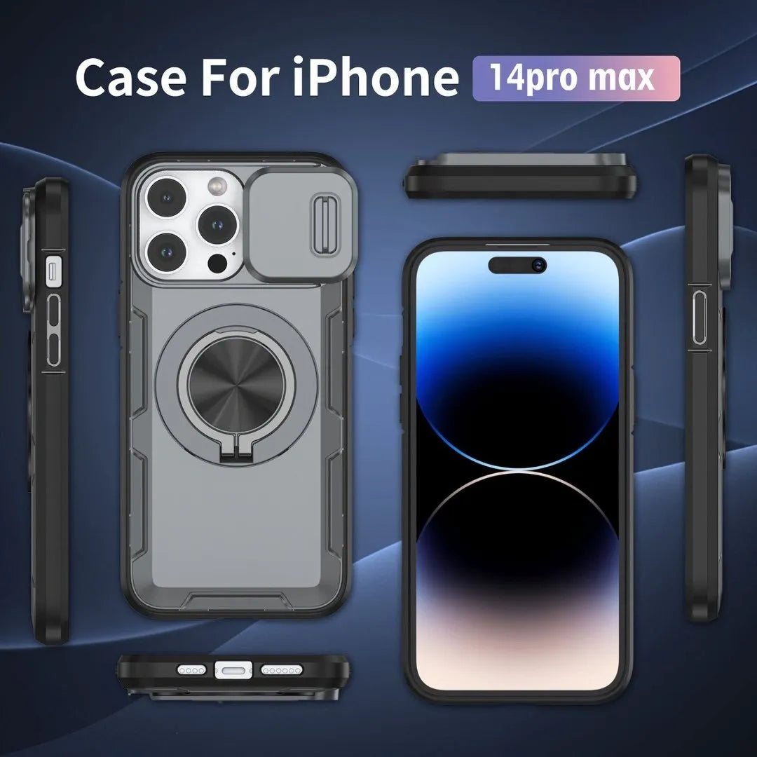 2-in-1 Magnetic Sliding Lens Case, Grey for iPhone 14 Pro Max V1293-MCH421-14PM