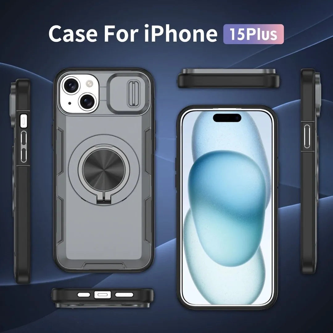 2-in-1 Magnetic Sliding Lens Case, Grey for iPhone 15 Plus V1293-MCH421-15PLUS