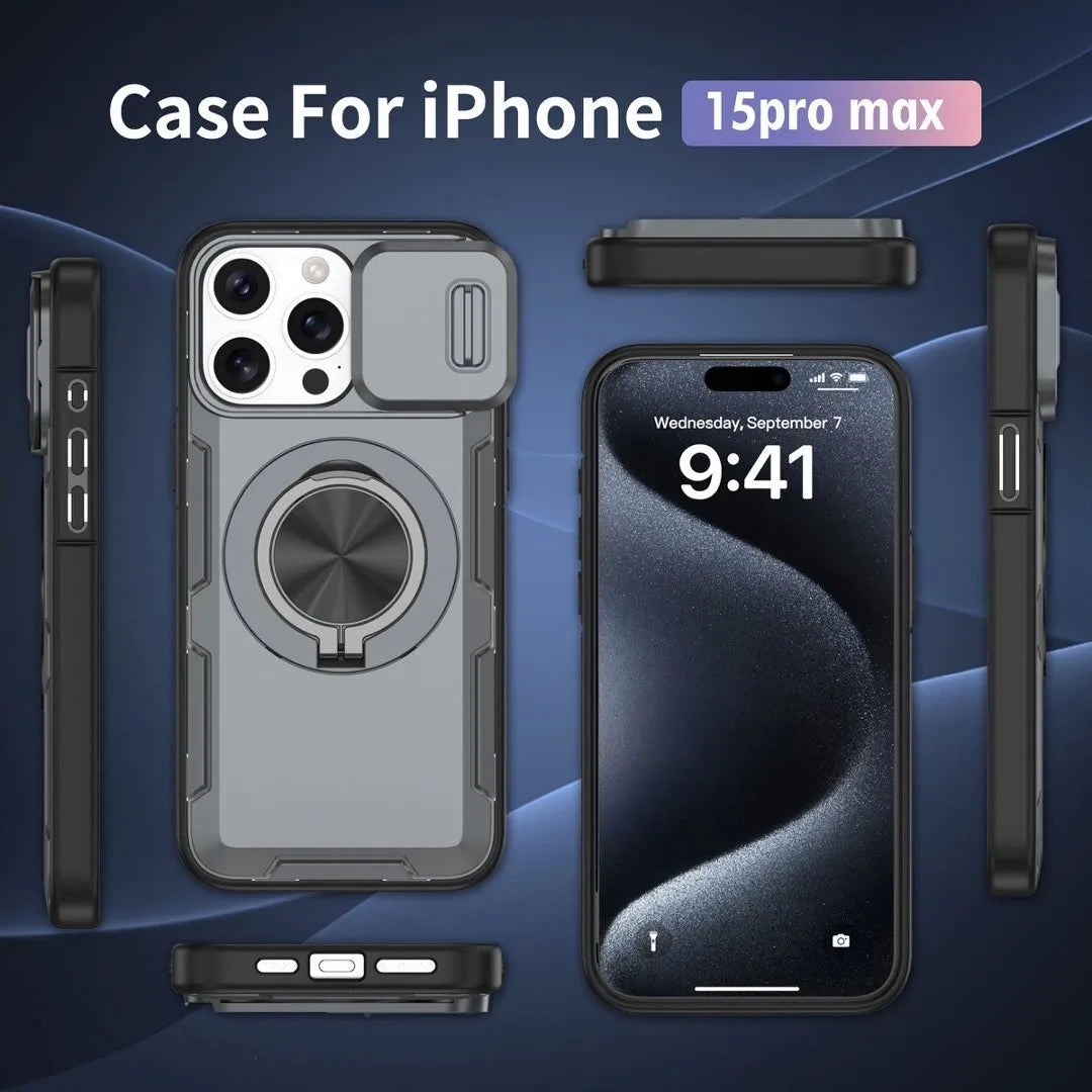 2-in-1 Magnetic Sliding Lens Case, Grey for iPhone 15 Pro Max V1293-MCH421-15PM