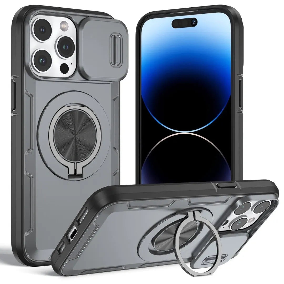 2-in-1 Magnetic Sliding Lens Case, Grey for iPhone 15 Pro V1293-MCH421-15PRO