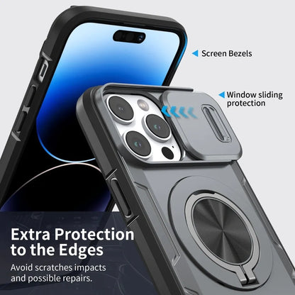 2-in-1 Magnetic Sliding Lens Case, Grey for iPhone 15 Pro V1293-MCH421-15PRO