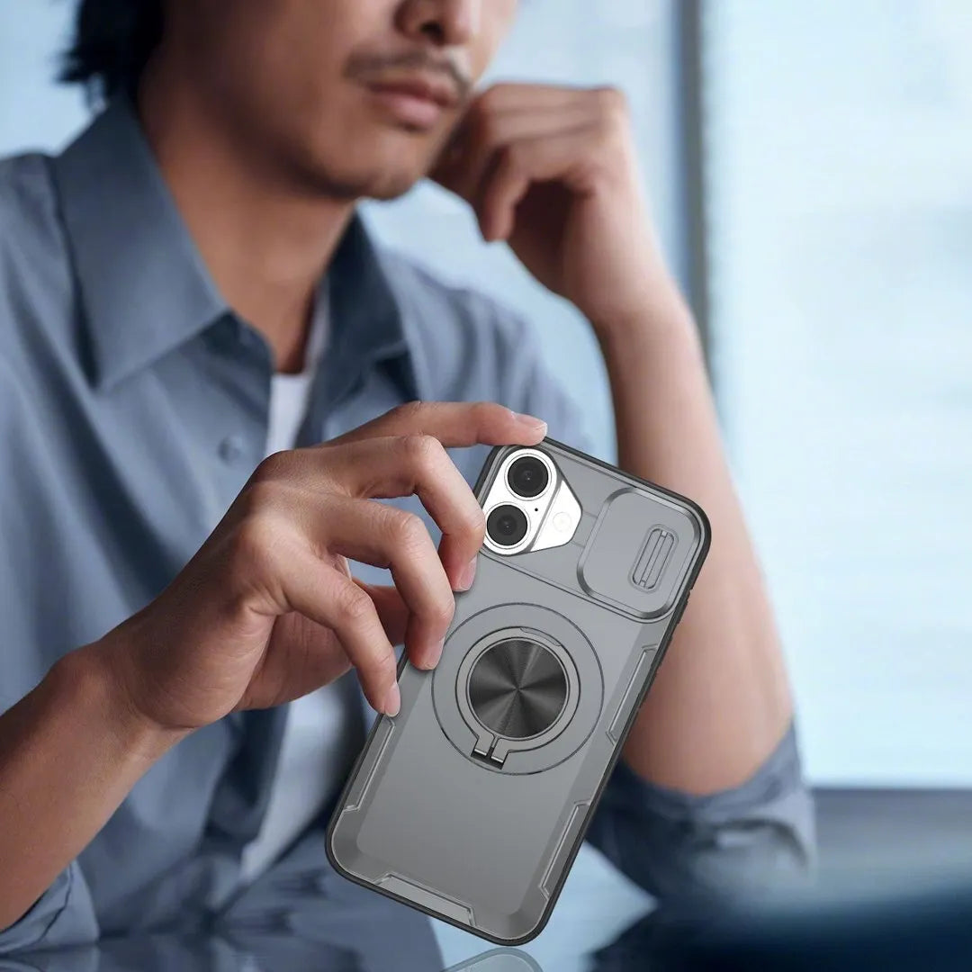 2-in-1 Magnetic Sliding Lens Case, Grey for iPhone 16 Plus V1293-MCH421-16PLUS