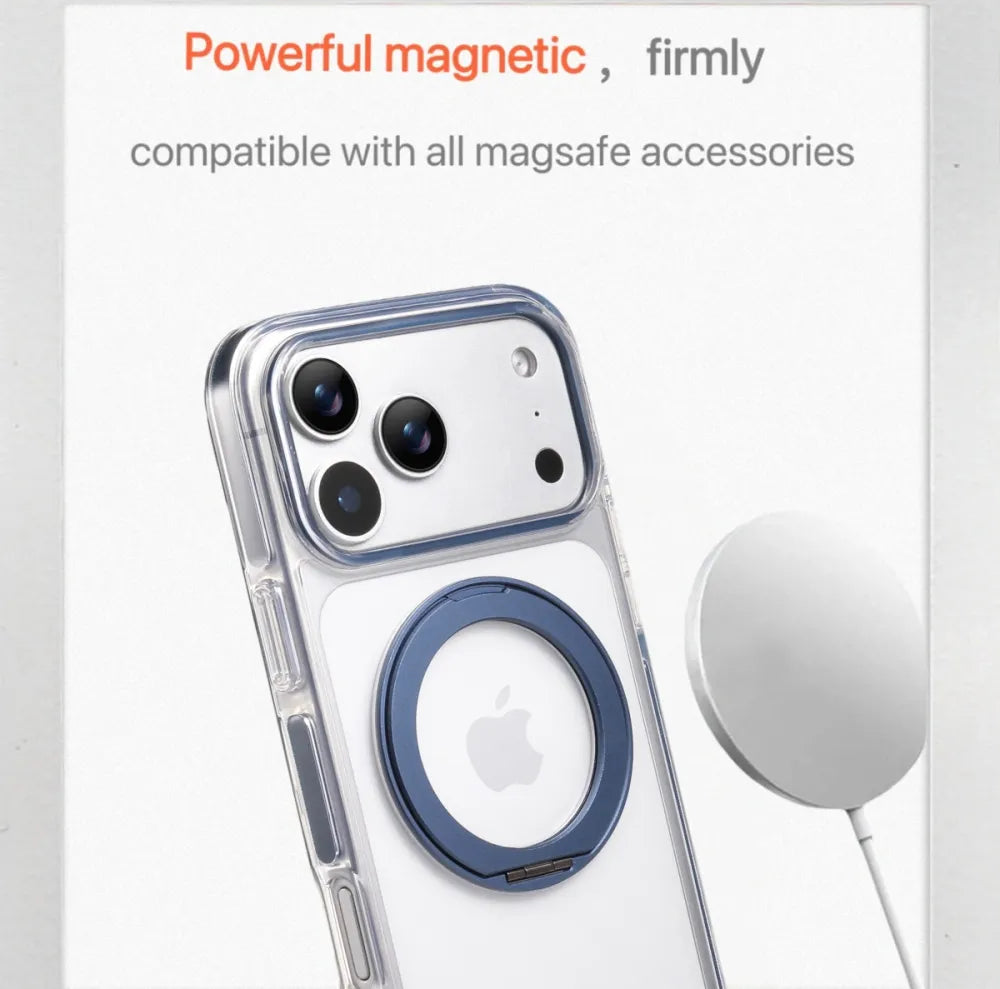 Clear MagSafe iPhone 17 Pro Max Case with 360 degrees Rotating Ring Stand - Blue Edition V1293-MCH51510