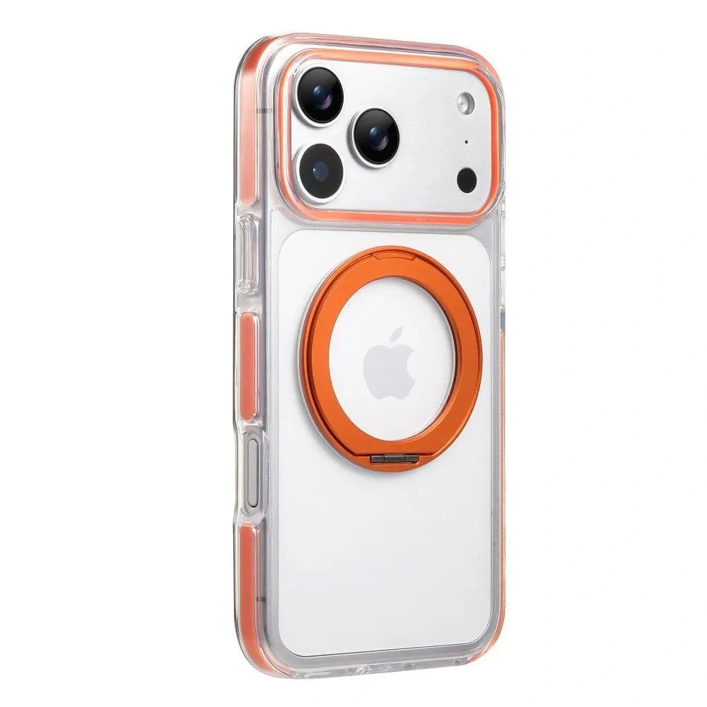 Clear MagSafe iPhone 17 Pro Max Case with 360 degrees Rotating Ring Stand - Orange Edition V1293-MCH51511