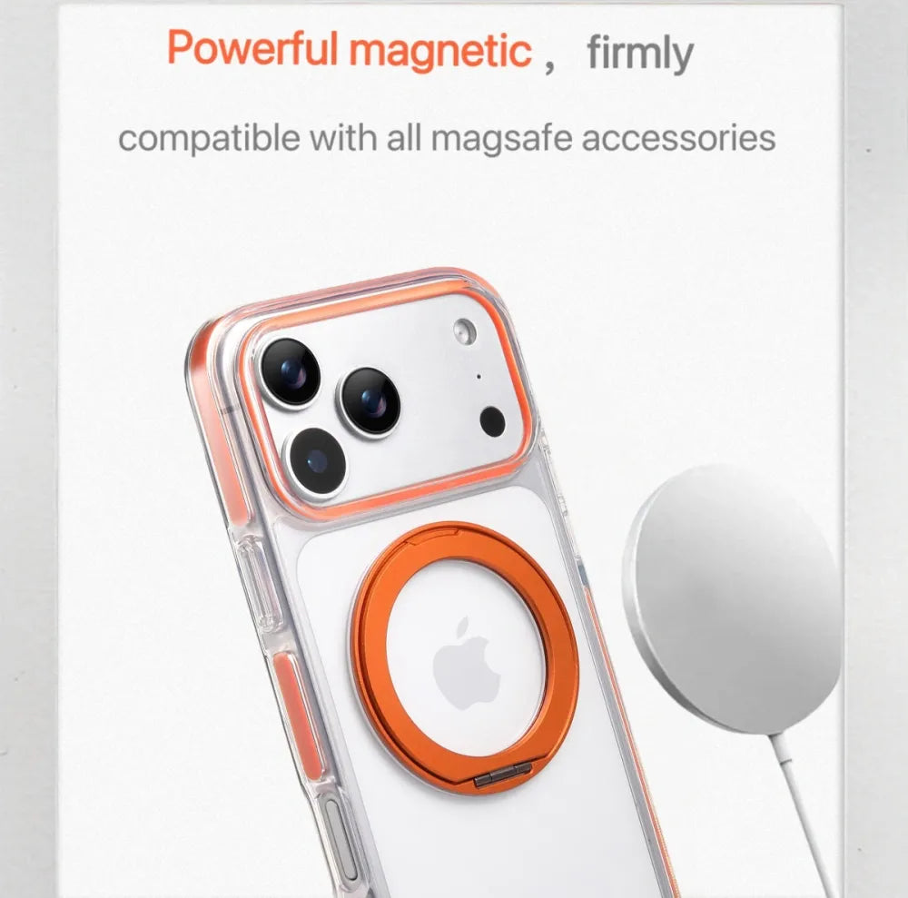 Clear MagSafe iPhone 17 Pro Max Case with 360 degrees Rotating Ring Stand - Orange Edition V1293-MCH51511