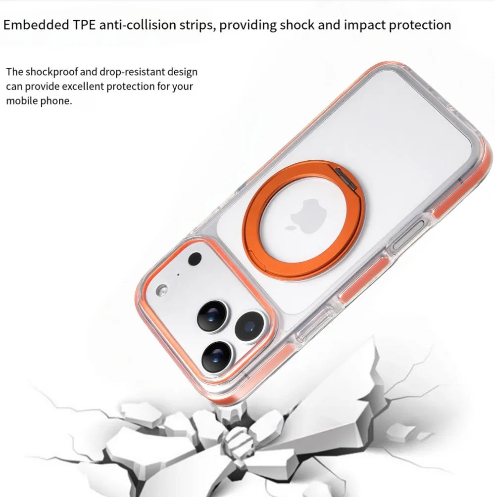 Clear MagSafe iPhone 17 Pro Case with 360 degrees Rotating Ring Stand - Orange Edition V1293-MCH51512