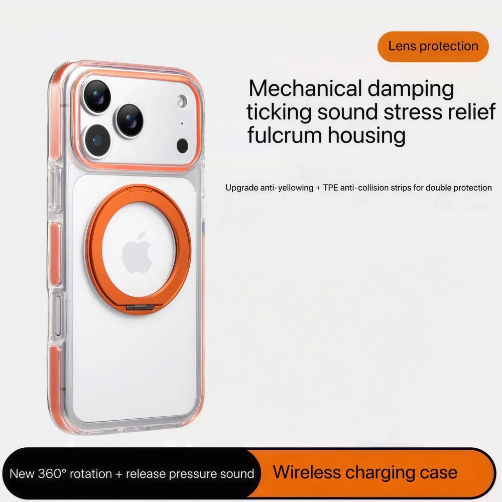 Clear MagSafe iPhone 17 Pro Case with 360 degrees Rotating Ring Stand - Orange Edition V1293-MCH51512