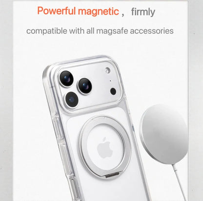 Clear MagSafe iPhone 17 Pro Max Case with 360 degrees Rotating Ring Stand - Silver Edition V1293-MCH51513