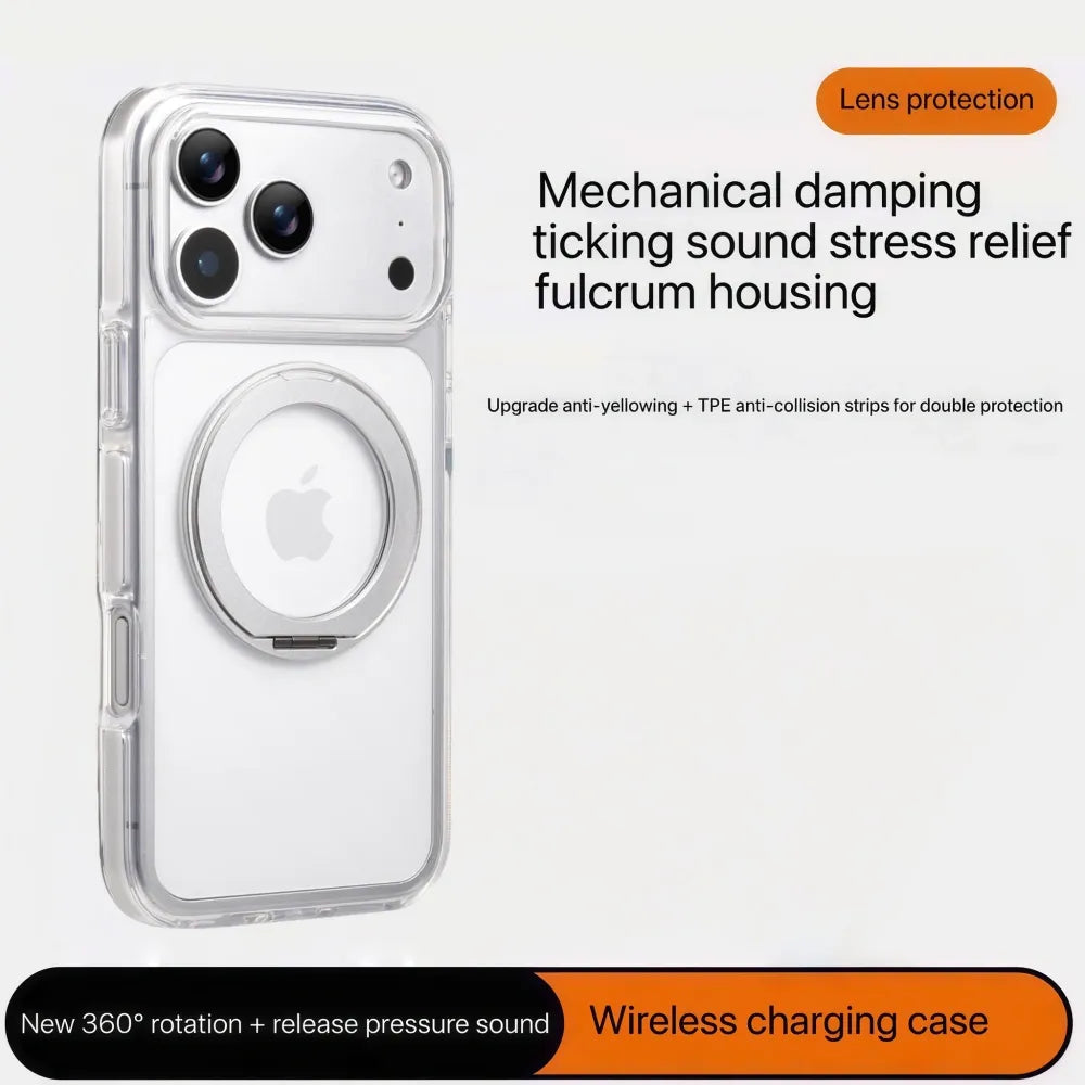Clear MagSafe iPhone 17 Pro Max Case with 360 degrees Rotating Ring Stand - Silver Edition V1293-MCH51513