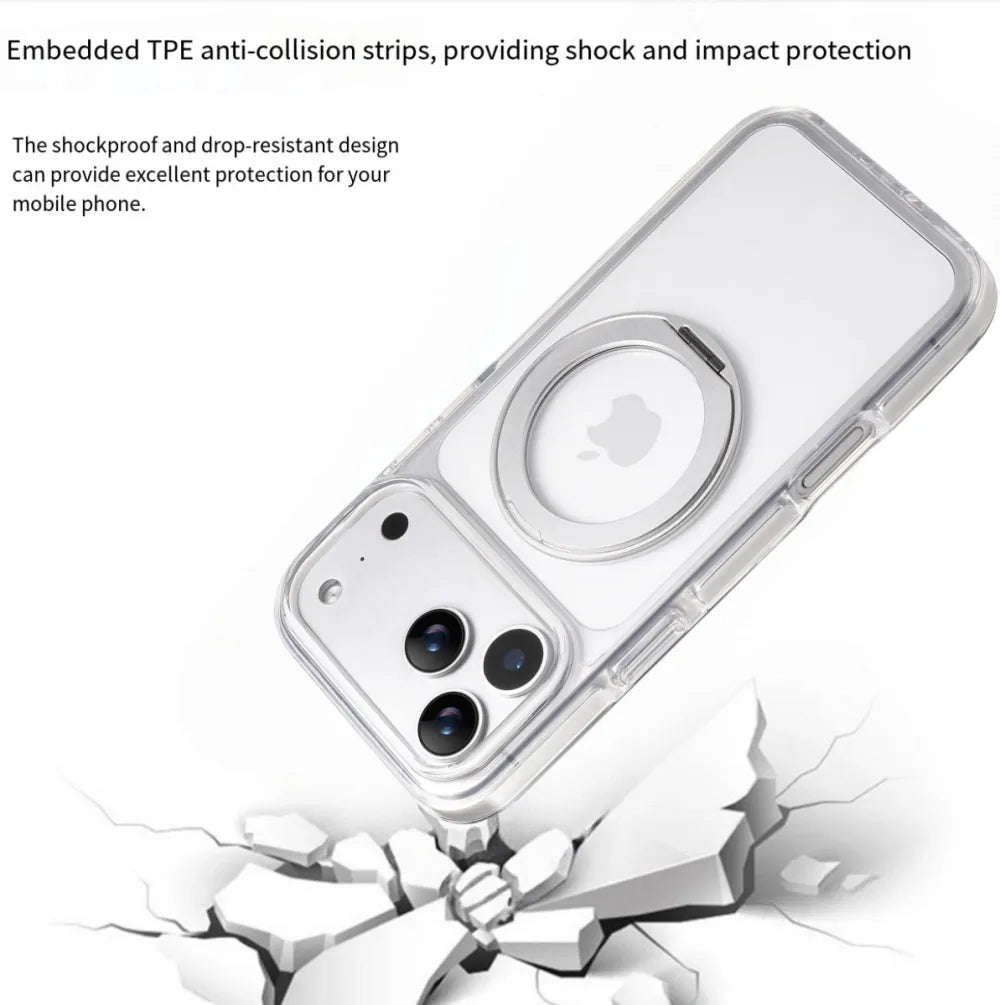 Clear MagSafe iPhone 17 Pro Case with 360 degrees Rotating Ring Stand - Silver Edition V1293-MCH51514