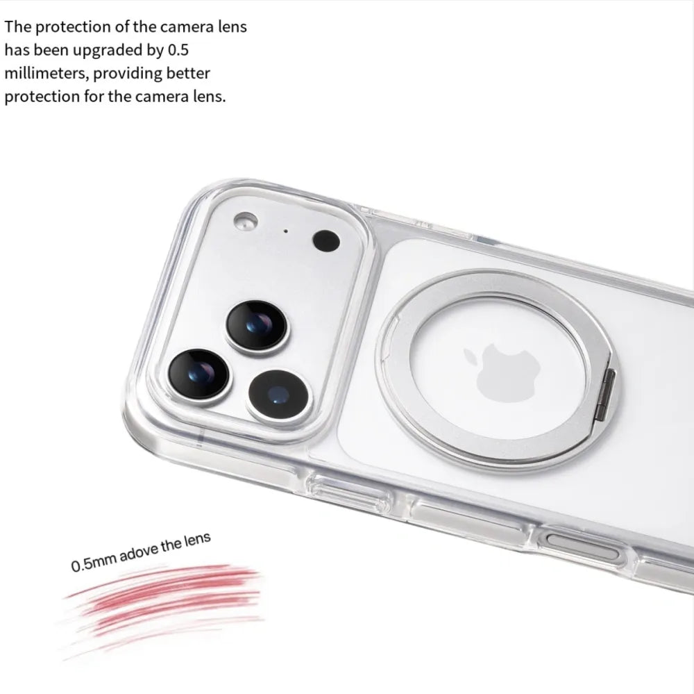 Clear MagSafe iPhone 17 Pro Case with 360 degrees Rotating Ring Stand - Silver Edition V1293-MCH51514