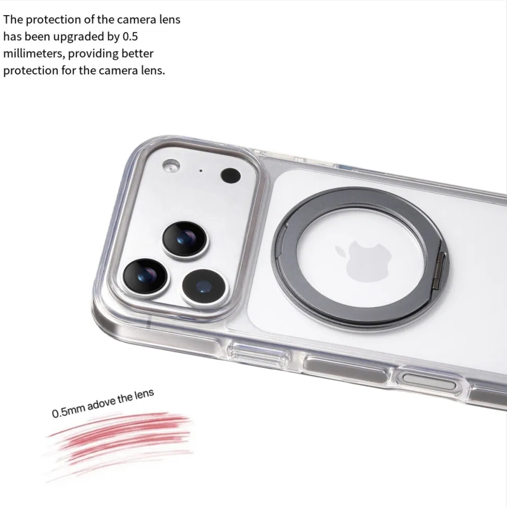 Clear MagSafe iPhone 17 Pro Case with 360 degrees Rotating Ring Stand - Grey Edition V1293-MCH51515