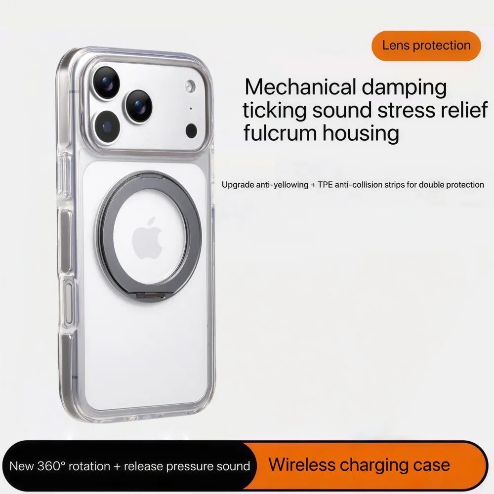 Clear MagSafe iPhone 17 Pro Case with 360 degrees Rotating Ring Stand - Grey Edition V1293-MCH51515