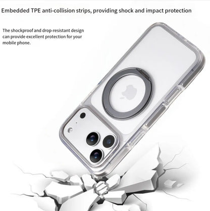 Clear MagSafe iPhone 17 Pro Max Case with 360 degrees Rotating Ring Stand - Grey Edition V1293-MCH51516