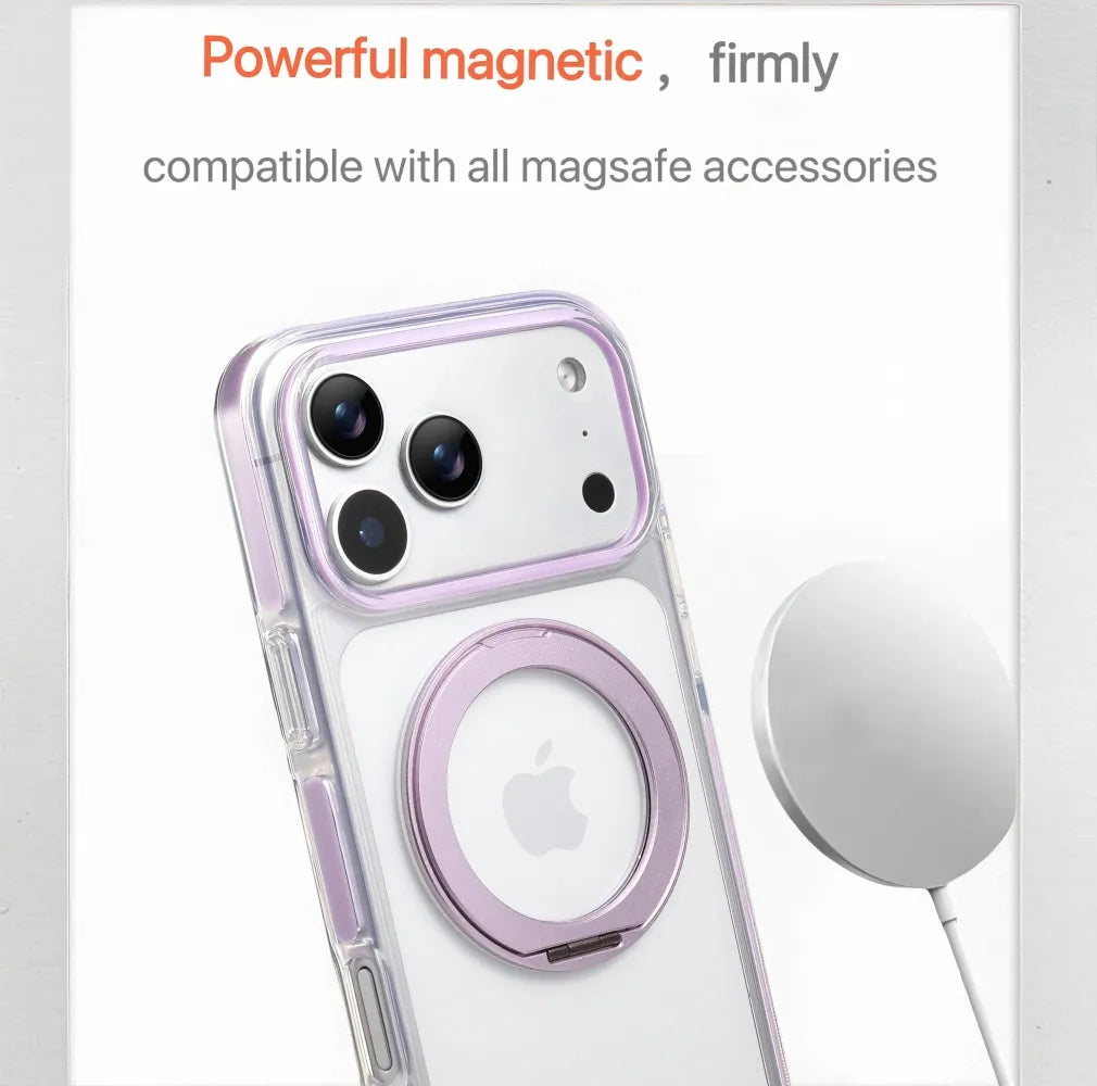 Clear MagSafe iPhone 17 Pro Case with 360 degrees Rotating Ring Stand - Purple Edition V1293-MCH5152