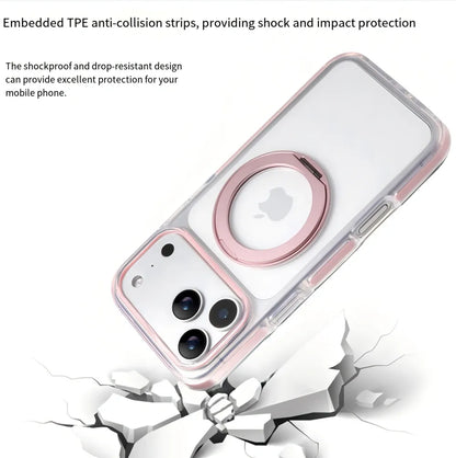 Clear MagSafe iPhone 17 Pro Case with 360 degrees Rotating Ring Stand - Pink Edition V1293-MCH5155