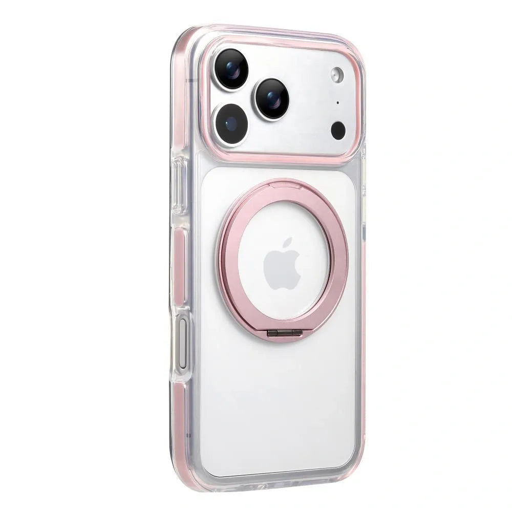 Clear MagSafe iPhone 17 Pro Max Case with 360 degrees Rotating Ring Stand - Pink Edition V1293-MCH5156