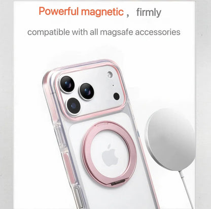 Clear MagSafe iPhone 17 Pro Max Case with 360 degrees Rotating Ring Stand - Pink Edition V1293-MCH5156