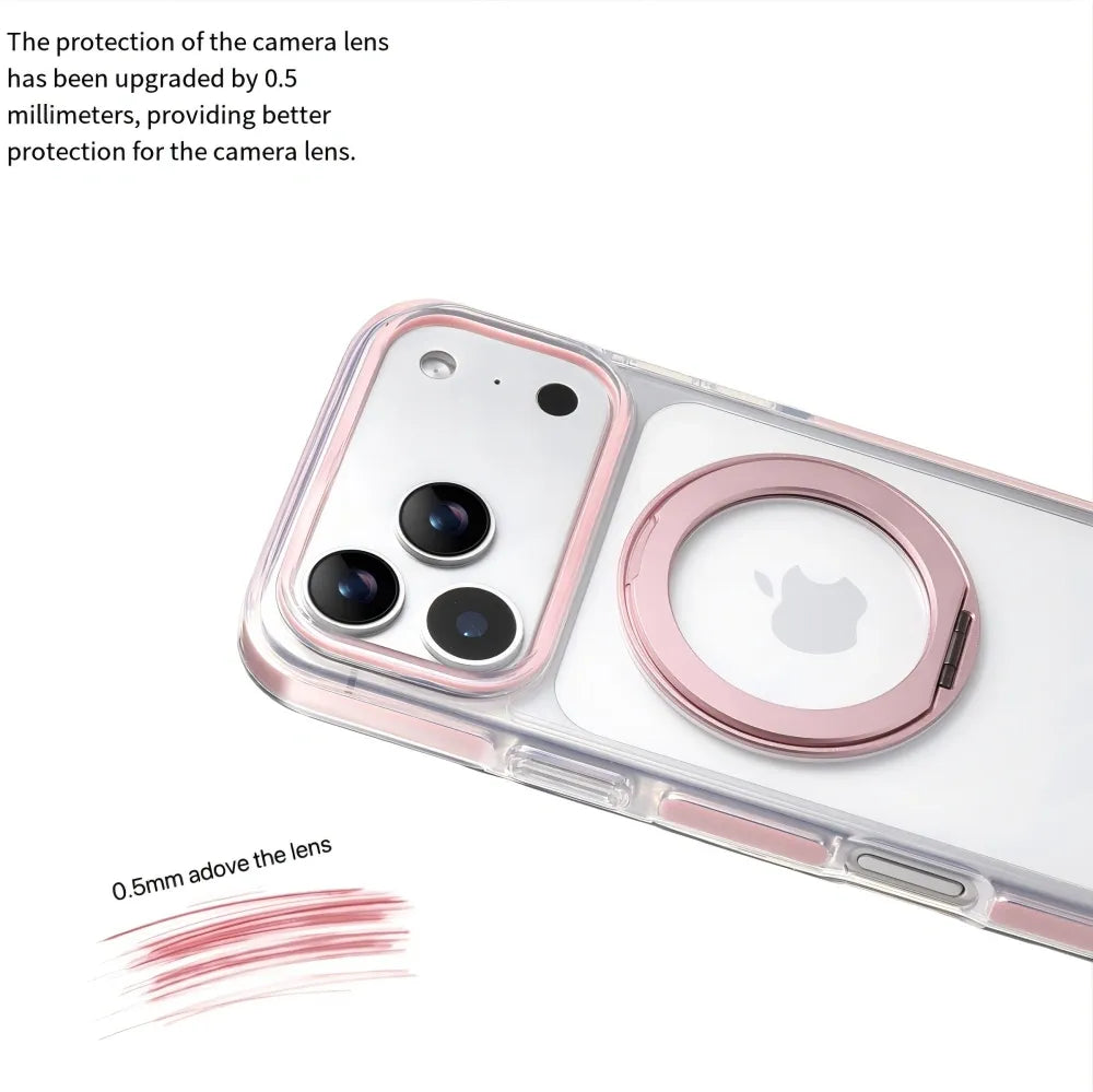 Clear MagSafe iPhone 17 Pro Max Case with 360 degrees Rotating Ring Stand - Pink Edition V1293-MCH5156