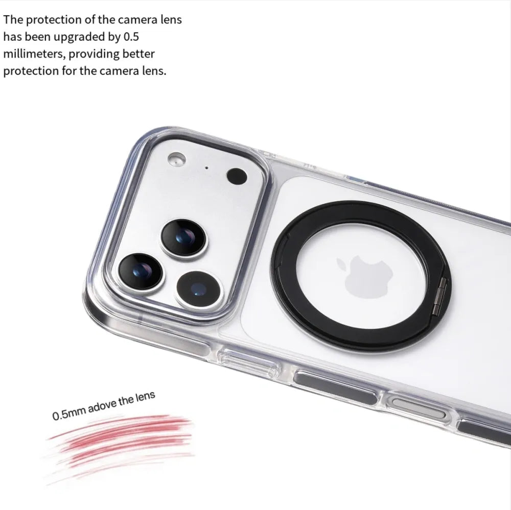 Clear MagSafe iPhone 17 Pro Case with 360 degrees Rotating Ring Stand - Black Edition V1293-MCH5157