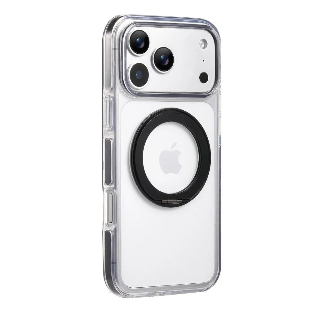 Clear MagSafe iPhone 17 Pro Max Case with 360 degrees Rotating Ring Stand - Black Edition V1293-MCH5158