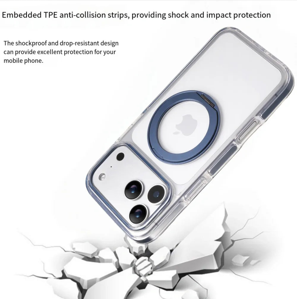 Clear MagSafe iPhone 17 Pro Case with 360 degrees Rotating Ring Stand - Blue Edition V1293-MCH5159