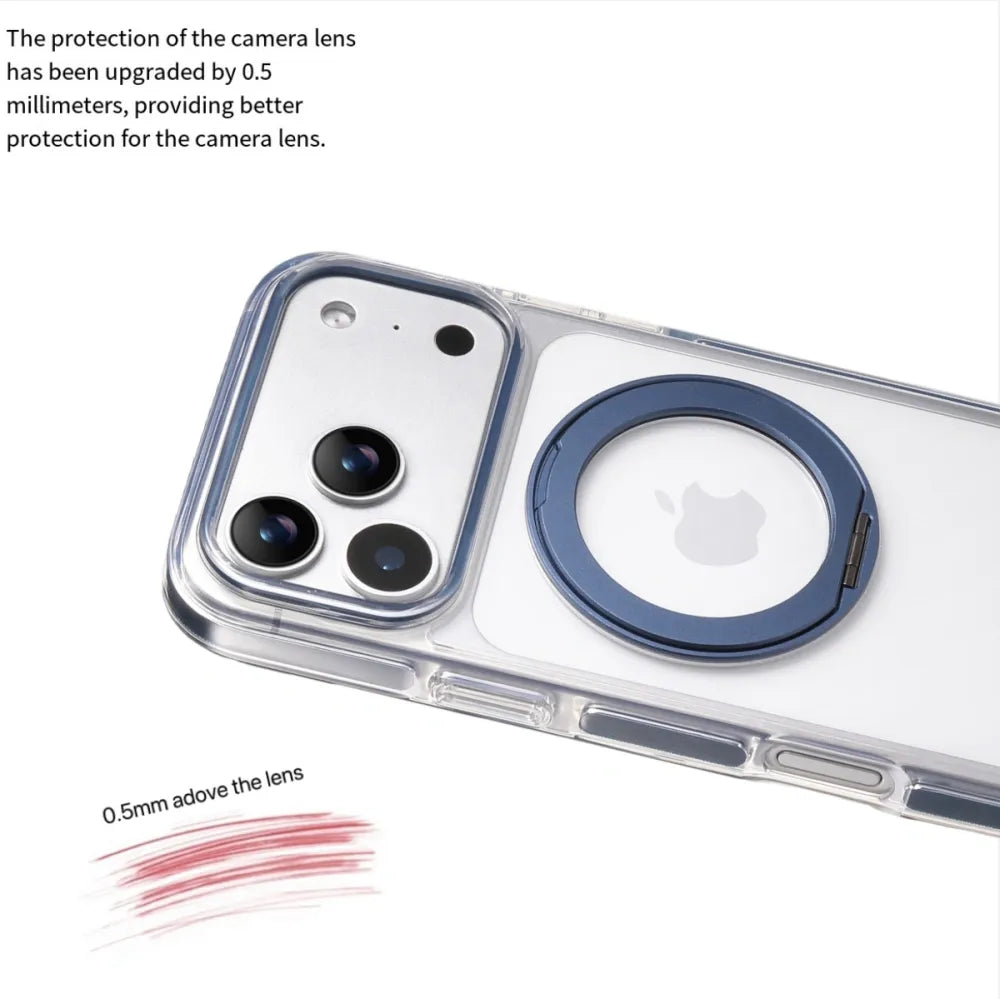 Clear MagSafe iPhone 17 Pro Case with 360 degrees Rotating Ring Stand - Blue Edition V1293-MCH5159