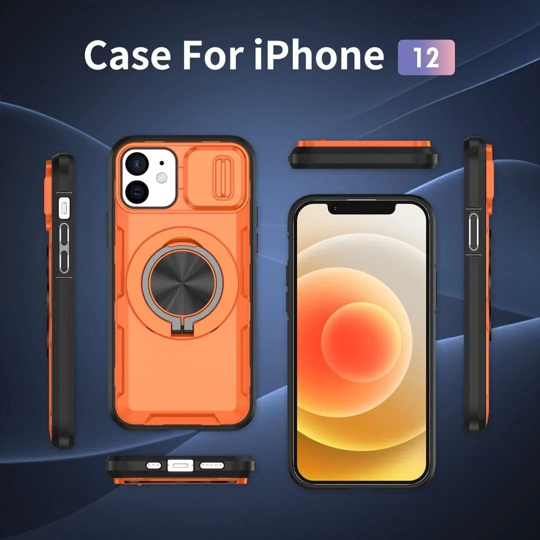 2-in-1 Magnetic Sliding Lens Case, Orange for iPhone 12 V1293-MCHCS-12
