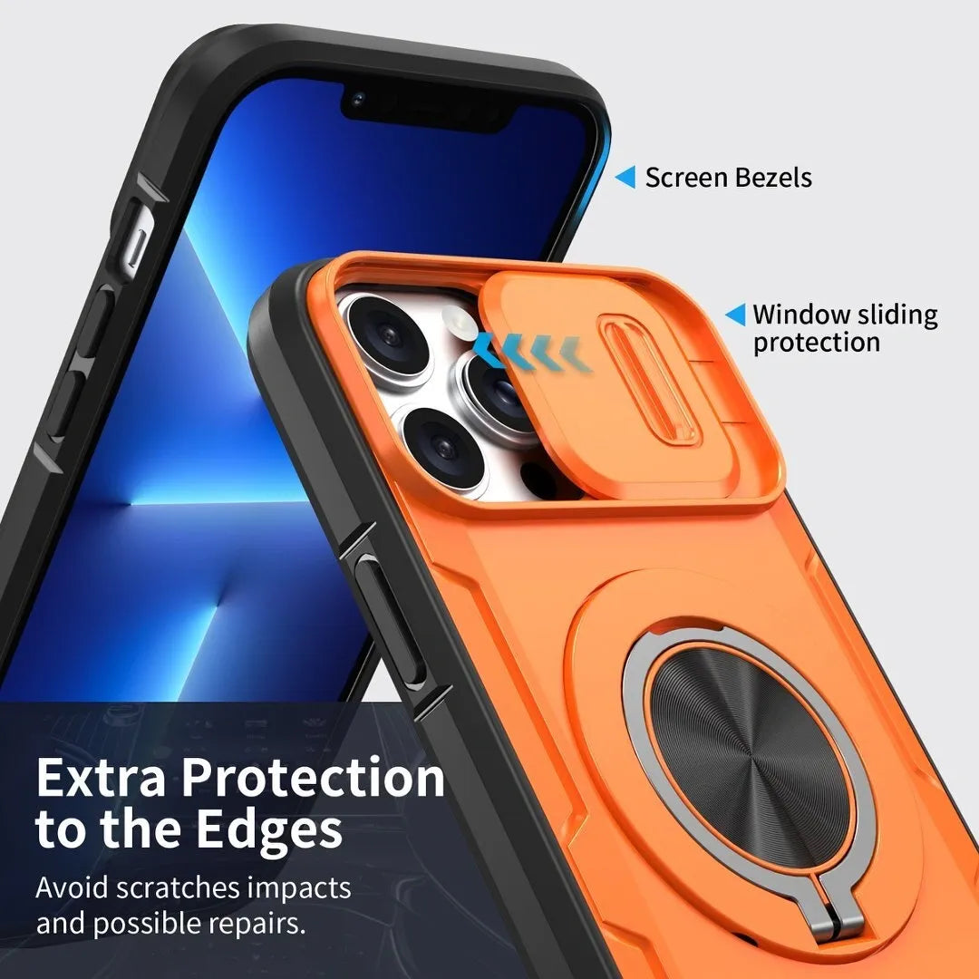 2-in-1 Magnetic Sliding Lens Case, Orange for iPhone 13 Pro Max V1293-MCHCS-13PM