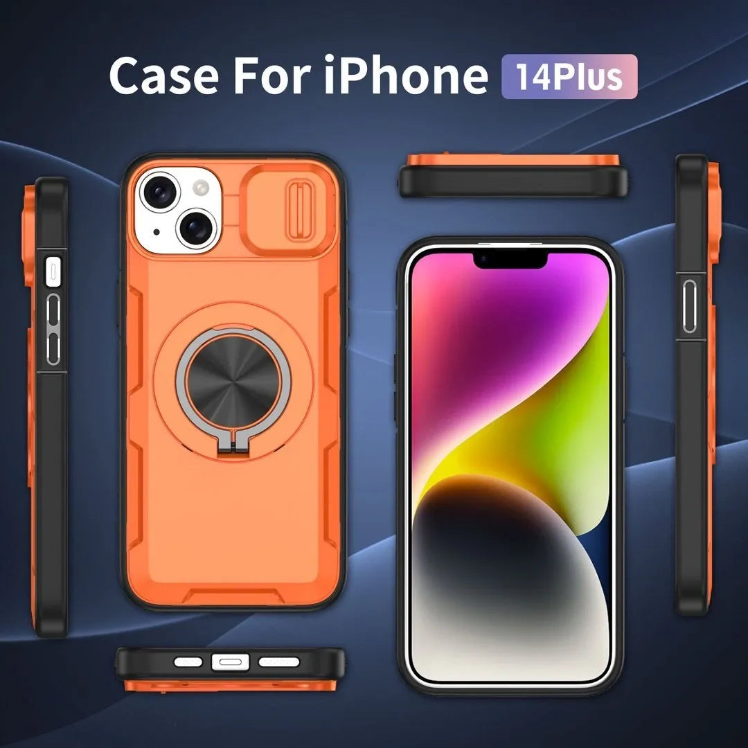 2-in-1 Magnetic Sliding Lens Case, Orange for iPhone 14 V1293-MCHCS-14